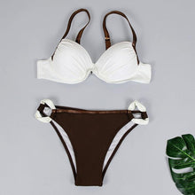Load image into Gallery viewer, Print Swimwear Women Bikini Solid Push Up Swimsuit Female Bikini Set Beachwear Bathing Suit Swimming High Waist Swimsuits With Boy Shorts Triangle Top Stripes Halter Bikini Two Piece Bathing Suits