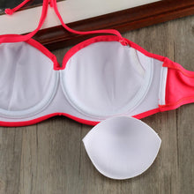Load image into Gallery viewer, Bikini Solid Strappy Bandage Bikinis Set White Push Up Bikini Swimwear Swimsuit Bathing Suit Women's Ribbed Tie Bikini Adjustable Lace Up Bottom String Women Swimsuit