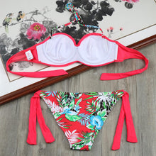 Load image into Gallery viewer, Bikini Solid Strappy Bandage Bikinis Set White Push Up Bikini Swimwear Swimsuit Bathing Suit Women's Ribbed Tie Bikini Adjustable Lace Up Bottom String Women Swimsuit
