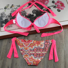 Load image into Gallery viewer, Bikini Solid Strappy Bandage Bikinis Set White Push Up Bikini Swimwear Swimsuit Bathing Suit Women's Ribbed Tie Bikini Adjustable Lace Up Bottom String Women Swimsuit