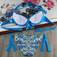 Load image into Gallery viewer, Bikini Solid Strappy Bandage Bikinis Set White Push Up Bikini Swimwear Swimsuit Bathing Suit Women's Ribbed Tie Bikini Adjustable Lace Up Bottom String Women Swimsuit