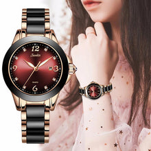 Load image into Gallery viewer, Waterproof Womens Watch With Stainless Steel Bracelet Combined With Ceramic Stones Fluorescent Hands And Shining Background Decorated With Zircons