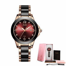 Load image into Gallery viewer, Waterproof Womens Watch With Stainless Steel Bracelet Combined With Ceramic Stones Fluorescent Hands And Shining Background Decorated With Zircons