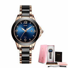 Load image into Gallery viewer, Waterproof Womens Watch With Stainless Steel Bracelet Combined With Ceramic Stones Fluorescent Hands And Shining Background Decorated With Zircons