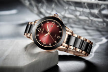 Load image into Gallery viewer, Waterproof Womens Watch With Stainless Steel Bracelet Combined With Ceramic Stones Fluorescent Hands And Shining Background Decorated With Zircons