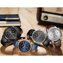 Load image into Gallery viewer, Black Luxury Men Watch Waterproof Multifunction Quartz Wrist Watches Elegant Leather Strap Sport Design