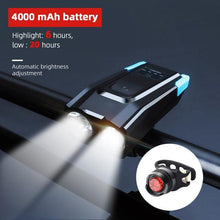 Load image into Gallery viewer, 4000mAh Bicycle Front Light Set USB Rechargeable Smart Headlight With Horn 800 Lumen LED Bicycle Light Set USB Rechargeable Super Bright Bike Headlight