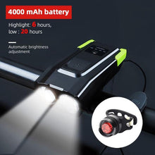 Load image into Gallery viewer, 4000mAh Bicycle Front Light Set USB Rechargeable Smart Headlight With Horn 800 Lumen LED Bicycle Light Set USB Rechargeable Super Bright Bike Headlight