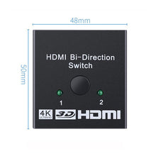 Load image into Gallery viewer, 4K HDMI Switch Splitter 2 Ports Bi-Directional HDMI Switch 2 Port Display Selector Switcher Splitter Supports Ultra HD 4K 1080P 3D HDR For HDTV Gaming