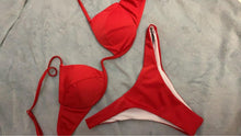Load image into Gallery viewer, Push Up Unpadded Bikini Set Women 4 Colors Bandage Bikini Set Swimsuit Thong Bottom Swimwear Two Pieces Plain Bikini Bathing Suit Swimwear Bathing