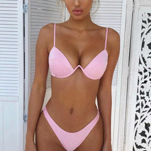 Load image into Gallery viewer, Push Up Unpadded Bikini Set Women 4 Colors Bandage Bikini Set Swimsuit Thong Bottom Swimwear Two Pieces Plain Bikini Bathing Suit Swimwear Bathing