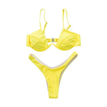 Load image into Gallery viewer, Push Up Unpadded Bikini Set Women 4 Colors Bandage Bikini Set Swimsuit Thong Bottom Swimwear Two Pieces Plain Bikini Bathing Suit Swimwear Bathing