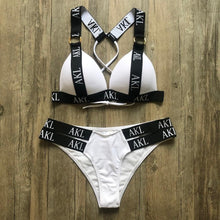 Load image into Gallery viewer, Luxury Women Bikini Set Letter Print Swimsuit Female Push Up Bandage Black Swimwear Women Bikini Set Swimming Bathing Suit Women Swimsuit Bikini Set Letter Print Swimwear Bathing Suit