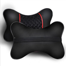 Load image into Gallery viewer, 2Pcs PU Leather Knitted Car Pillows Headrest Neck Rest Cushion Support Seat Accessories Auto Black Safety Pillow Universal Decor Car Neck Pillows Headrest Relief Filled Fiber Universal Car Pillow Both Side Pu Leather Pack Headrest For Car Neck Pillow
