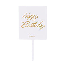 Load image into Gallery viewer, 1Pcs Metal Happy Birthday Cake Topper Artificial flowers Cake Toppers Happy Birthday Cake Topper Metal And Acrylic Cake Decoration With Pink Artificial Flower Cluster For DIY Baby Shower Birthday Party Decoration Baking Decor