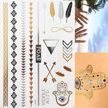 Load image into Gallery viewer, Luxury Flash Metallic Waterproof Temporary Tattoo Gold Silver Flower Tattoo Sticker Long Lasting Gold Design For Womens