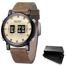 Load image into Gallery viewer, New Military Sport Watches Luxury Brown Leather Strap Quartz Wrist Watch Stylish Roller Watch For Men