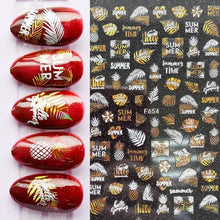 Load image into Gallery viewer, Summer Glitter Nail Decals Stickers Gold Black White Leaf Manicuring Foils Geometric Slider Nail Art Adhesive Decor Adhesive 3D Wave Design Decoration for Women Girls Art Stickers Decal Decoration Metallic Curve Strip Line Nail Decor