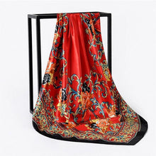 Load image into Gallery viewer, Luxury Long Soft Square Silk Scarves Lightweight Elegant Satin Silk Soft Head Wrap Escharpe Hijab Scarf Muslim Female Silky Shawls Wrap Hair Head Scarves Bandanna For Women 90*90cm