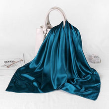 Load image into Gallery viewer, Luxury Long Soft Square Silk Scarves Lightweight Elegant Satin Silk Soft Head Wrap Escharpe Hijab Scarf Muslim Female Silky Shawls Wrap Hair Head Scarves Bandanna For Women 90*90cm