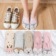 Load image into Gallery viewer, 5 pairs Summer Socks Female Cartoon Animal Bear Mouse Socks Cute Funny Invisible Cotton Ankle Socks For Women
