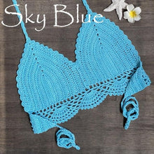 Load image into Gallery viewer, Women Bikinis Knitted Cotton Swimsuit Women Swimwear Women Bra And Bottom Black Knitted Bikini Top Summer Beach Breast Wrap Handmade Crop Top And Bottom Summer Bathing Suit Fashion Beachwear