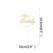 Load image into Gallery viewer, 1Pcs Metal Happy Birthday Cake Topper Artificial flowers Cake Toppers Happy Birthday Cake Topper Metal And Acrylic Cake Decoration With Pink Artificial Flower Cluster For DIY Baby Shower Birthday Party Decoration Baking Decor