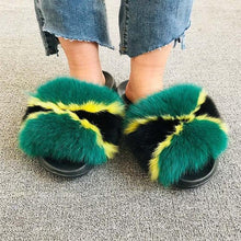 Load image into Gallery viewer, Summer Women Fox Fur Slippers Indoor Slides Fashion Flip Flops Casual Sandals Furry Fluffy Plush Slides Lightweight House Slippers Fluffy Sandals Outdoor Indoor Women Shoes
