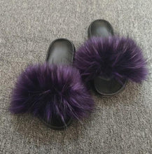 Load image into Gallery viewer, Summer Women Fox Fur Slippers Indoor Slides Fashion Flip Flops Casual Sandals Furry Fluffy Plush Slides Lightweight House Slippers Fluffy Sandals Outdoor Indoor Women Shoes