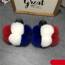 Load image into Gallery viewer, Women Fox Fur Slides Home Beautiful Flat Sandals Female Cute Fluffy House Woman Fur Fluffy Slippers Furry Slides Summer Sandals Open Toe Indoor Outdoor Comfortable Slides Sandals