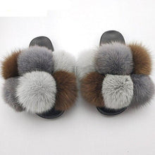 Load image into Gallery viewer, Women Fox Fur Slides Home Beautiful Flat Sandals Female Cute Fluffy House Woman Fur Fluffy Slippers Furry Slides Summer Sandals Open Toe Indoor Outdoor Comfortable Slides Sandals