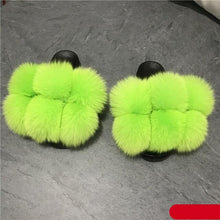 Load image into Gallery viewer, Women Fox Fur Slides Home Beautiful Flat Sandals Female Cute Fluffy House Woman Fur Fluffy Slippers Furry Slides Summer Sandals Open Toe Indoor Outdoor Comfortable Slides Sandals