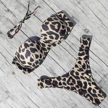 Load image into Gallery viewer, Animal Print Leopard Bikini Push Up Swimsuit Women Bikini Set Bathing Suit Bandeau Beach Wear Swimwear Women Casual Leopard Printed Triangle High Waist Two Piece Bikini Sets