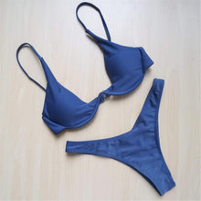 Load image into Gallery viewer, Underwired Bikini Female Swimsuit Women Swimwear Two-Piece V Shape Wire Bikini Set Bather Bathing Suit Women Micro Bikini Set Shiny Metallic 2 Piece Swimsuit Push Up Underwire Swimwear Bathing Suit