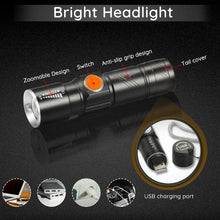 Load image into Gallery viewer, 3 IN 1 Bike Bicycle Light Set USB LED Waterproof Super Bright Zoom Headlight Super Bright 3 Light Modes Bicycle Light Set Flashlight Easy Installs In Seconds Fits All Bicycles Powerful Bright Light 8000 Lumen