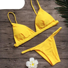 Load image into Gallery viewer, Colors Solid Bikini Set Push Up Swimwear Two Piece Swimsuit Swimwear Halter String Triangle Bikini Sets Women Swimsuit Low Waist Halter Two Pieces Bathing Suit