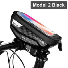 Load image into Gallery viewer, Black Bike Bag Frame Front Top Tube Cycling Bag Waterproof Phone Case Touchscreen Bag Pack Bicycle Accessories Bike Bicycle Bag Waterproof Bike Phone Mount Bag Front Frame Top Tube Handlebar Bag Touch Screen Holder Case For Cell Phones 6.6in