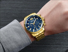 Load image into Gallery viewer, Luxury Men's Gold Business Watches Quartz Analogue Wristwatch Stainless Steel Waterproof Luminous Watch