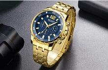 Load image into Gallery viewer, Luxury Men's Gold Business Watches Quartz Analogue Wristwatch Stainless Steel Waterproof Luminous Watch