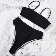 Load image into Gallery viewer, Bikinis Solid Push Up Bikini Padded Bra Straps High Waist Swimsuit Female Swimwear Women's Bathing Suit Lace up Bikini Ribbed Two Piece Swimsuit