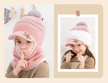 Load image into Gallery viewer, Thick Knitted Acrylic Winter Beanie Hats For Kids Child Outdoor Warm Balaclava Cap Girls Boys Bib Mask Face Cover Hairball Hat Beanie Cap Mask Scarf Hat Set Outdoor Sport Warm Beanies Hat For Men Knitted Hats Bandana Hiking Camping Kid Neck Warmer Cap