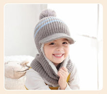 Load image into Gallery viewer, Thick Knitted Acrylic Winter Beanie Hats For Kids Child Outdoor Warm Balaclava Cap Girls Boys Bib Mask Face Cover Hairball Hat Beanie Cap Mask Scarf Hat Set Outdoor Sport Warm Beanies Hat For Men Knitted Hats Bandana Hiking Camping Kid Neck Warmer Cap