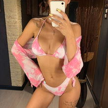 Load image into Gallery viewer, New Bikini Bikini Swimsuit For Women 3 Pieces Set Knot Front Off Shoulder Cover Up with Halter Bikini Sets Bathing Suit Women Swimwear Female Swimsuit Three-pieces Bikini set Halter Bather Bathing Suit Swim Beach Lady