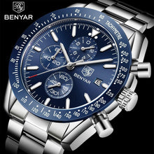 Load image into Gallery viewer, New Men Silver Blue Watch Business Analog Chronogragh Full Steel Luxury Casual Male Waterproof Sports Design Watches