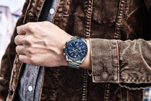 Load image into Gallery viewer, New Men Silver Blue Watch Business Analog Chronogragh Full Steel Luxury Casual Male Waterproof Sports Design Watches