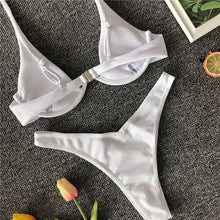 Load image into Gallery viewer, Neon V-bar Underwired Bikini Female Ribbed Swimsuit Women Swimwear Two-pieces Bikini set Push up Bathing Suit
