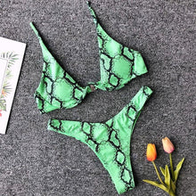 Load image into Gallery viewer, Neon V-bar Underwired Bikini Female Ribbed Swimsuit Women Swimwear Two-pieces Bikini set Push up Bathing Suit