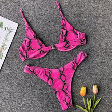 Load image into Gallery viewer, Neon V-bar Underwired Bikini Female Ribbed Swimsuit Women Swimwear Two-pieces Bikini set Push up Bathing Suit
