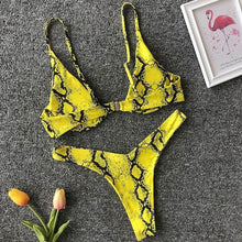 Load image into Gallery viewer, Neon V-bar Underwired Bikini Female Ribbed Swimsuit Women Swimwear Two-pieces Bikini set Push up Bathing Suit