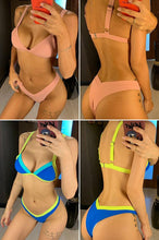 Load image into Gallery viewer, Bikini Solid Swimsuit Women Swimwear Push Up Bikini Set Patchwork Summer Beach Bathing Suit Swim Wear Halter Bikini Swimsuit Beach Swimming Traveling High Leg Bikini